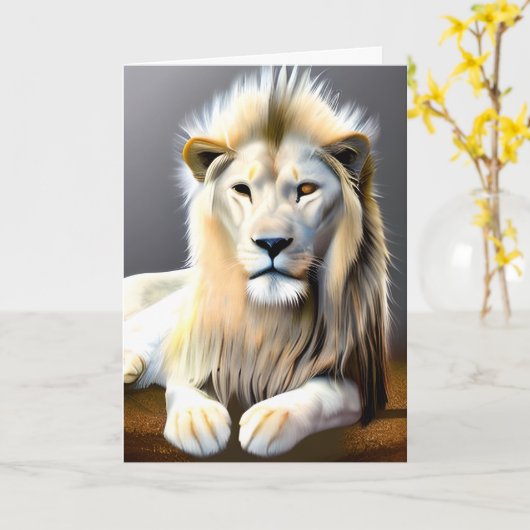 Witte Majestueuze Leeuw Etherische Kunst | Aan jou Kaart (Gele Bloem)