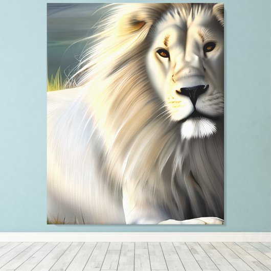 Witte majestueuze leeuw etherische kunst wordt geg canvas afdruk (Insitu (Houten vloer))