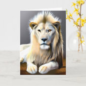 Witte Majestueuze Leeuw Ethische Kunst | Denkend a Kaart (Gele Bloem)
