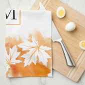 Witte makelblad oranje waterverf was, monogram theedoek (Quarter Fold)