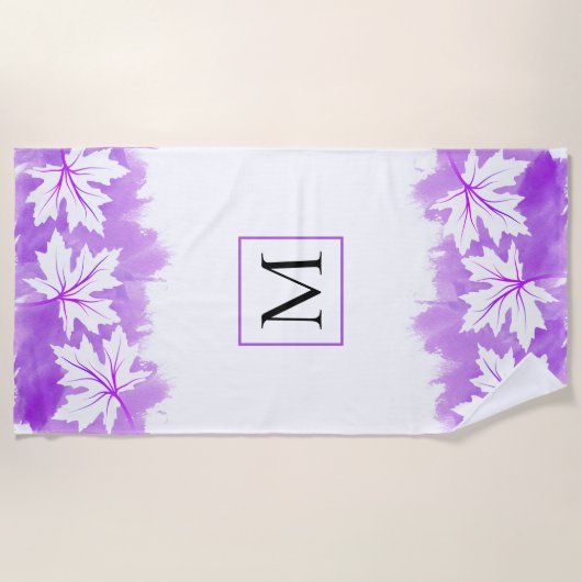 Witte makelblad paarse waterverf was, monogram strandlaken (Voorkant)