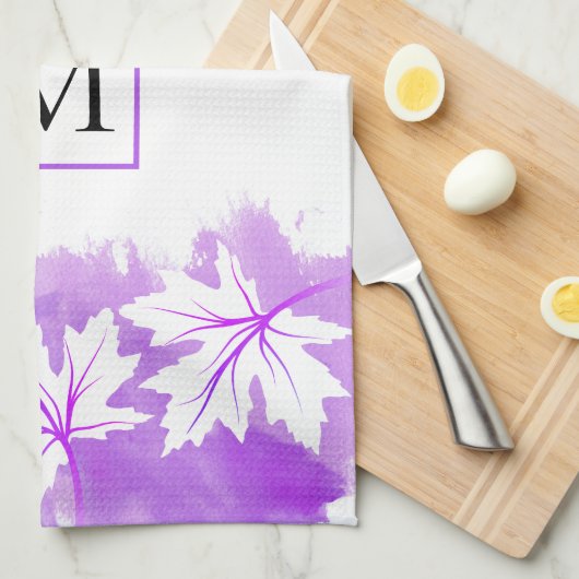 Witte makelblad paarse waterverf was, monogram theedoek (Quarter Fold)