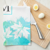 Witte makelbladaqua waterverf was en monogram theedoek (Quarter Fold)