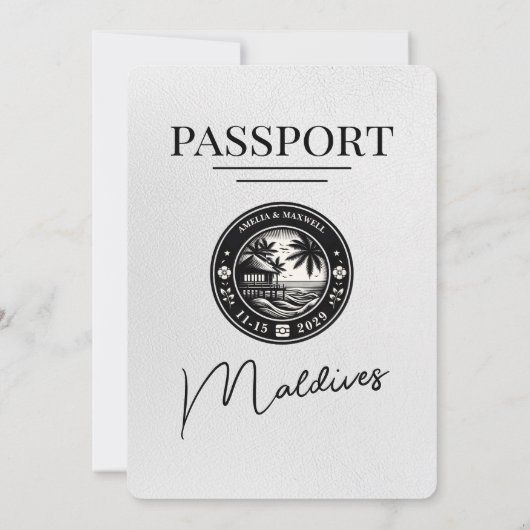 Witte Malediven Paspoort bruiloft uitnodiging (Achterkant)