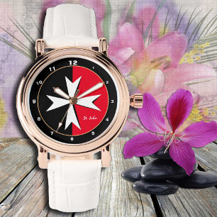 Witte Maltese Cross & Malta vlag mode / dokter Horloge