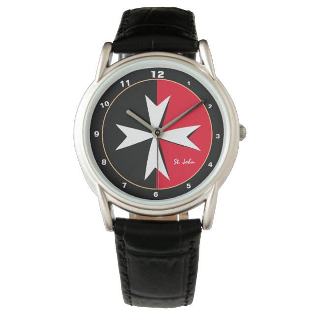 Witte Maltese Cross & Malta vlag mode / ridder Horloge (Voorkant)