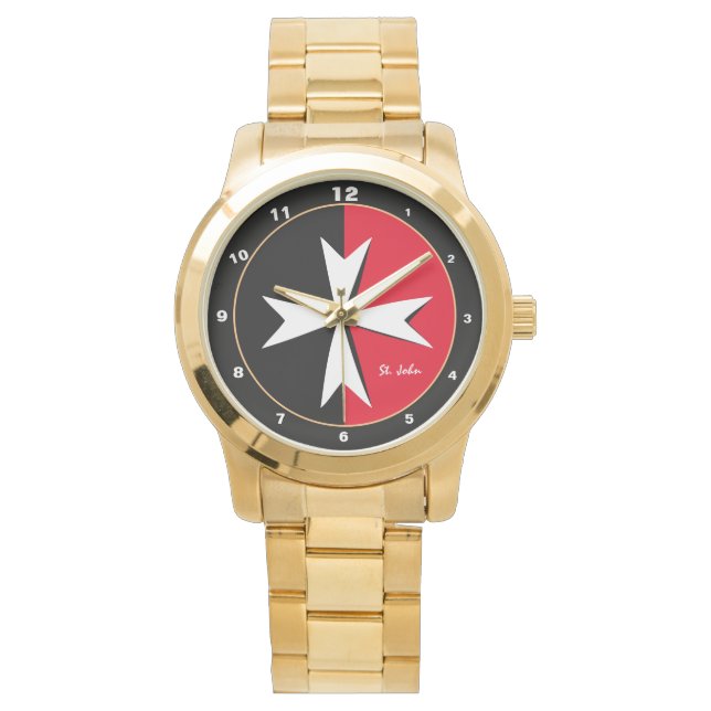 Witte Maltese Cross & Malta vlag mode / ridder Horloge (Voorkant)