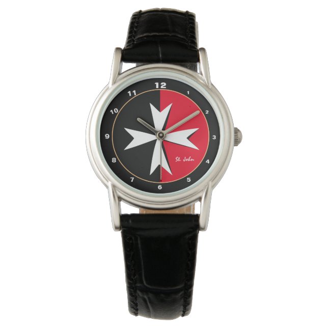 Witte Maltese Cross & Malta vlag mode / ridder Horloge (Voorkant)