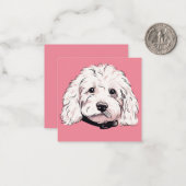 Witte Maltese Dog Pink Flat Note Square Kaart Notitiekaartje (Voorkant / Achterkant in situ)