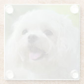 Witte Maltese hond Glazen Onderzetter (Achterkant)