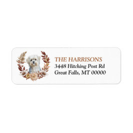 Witte Maltese hond herfst krans Etiket