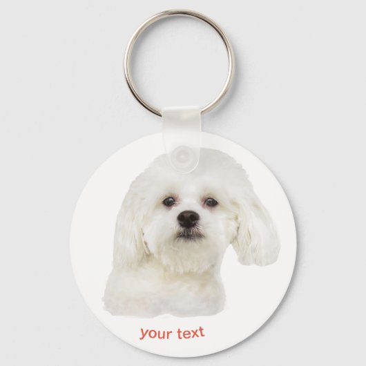 Witte Maltese hond personaliseren Sleutelhanger (Voorkant)