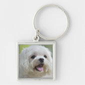 Witte Maltese hond Sleutelhanger (Voorkant)