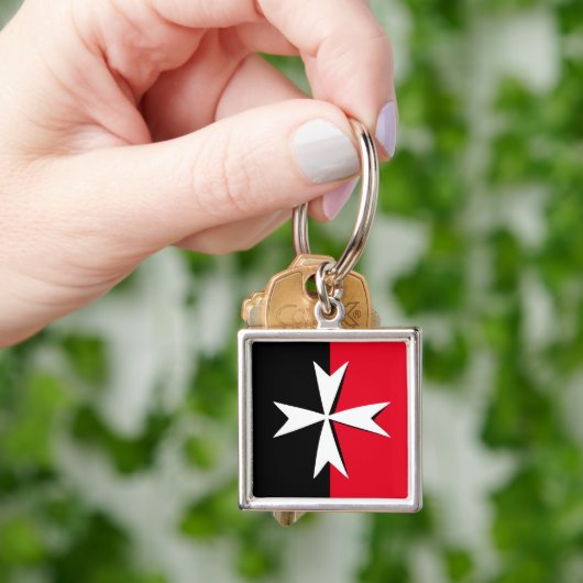 Witte Maltese kruis en Malta vlag mode/messing Sleutelhanger (Hand)