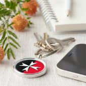 Witte Maltese Kruis en Malta vlag mode Sleutelhanger (Zijkant)