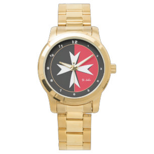 Witte Maltese Kruis & Malta vlag mode / nacht Horloge