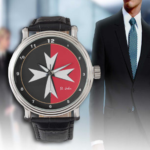 Witte Maltese Kruis & Malta vlag mode / nacht Horloge
