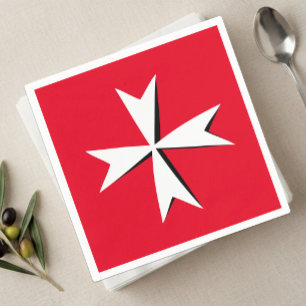 Witte Maltese Kruis, symbool / ridders, Malta Vlag Servet