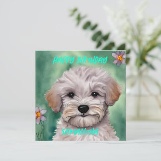 Witte Maltese puppy gemoten groen Happy Birthday Feestdagenkaart