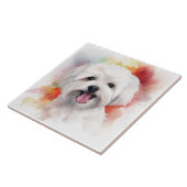 Witte Maltese Waterverf hond Tegeltje (Zijkant)