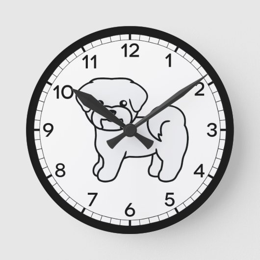 Witte Maltezer Hond Cartoon Tekening Ronde Klok (Voorkant)