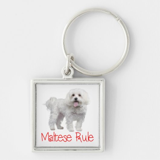 Witte Maltezer Puppy Hond Custom Sleutelhanger (Voorkant)
