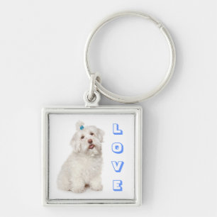 Witte Maltezer Puppy Hond Love Custom Sleutelhange Sleutelhanger