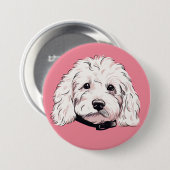 Witte Maltipoo Pet Dog Button Pin Badge (Voorkant /achterkant)