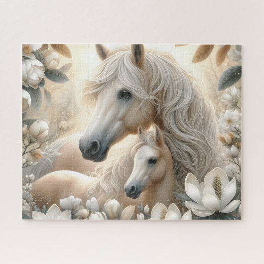 Witte Mamapaard Met Magnolia Legpuzzel (Horizontaal)
