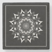 Witte mandala in zwart stenen onderzetter (Voorkant)