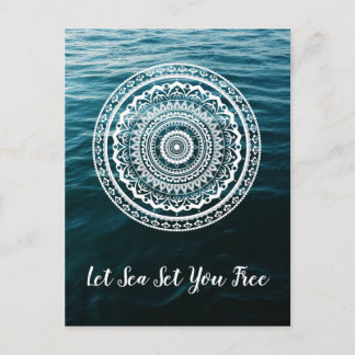 Witte Mandala Laat de zee je vrij Briefkaart
