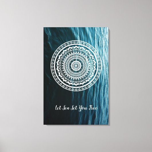 Witte Mandala Laat de zee je vrij Canvas Afdruk (Voorkant)