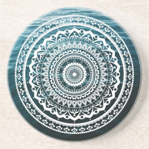 Witte Mandala Laat de zee je vrijmaken Zandsteen Onderzetter