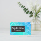Witte Mandala op Aqua Blue Blended Rainbow Black Visitekaartje (Staand voorkant)