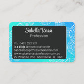 Witte Mandala op Aqua Blue Blended Rainbow Black Visitekaartje (Achterkant)