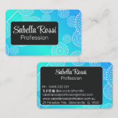 Witte Mandala op Aqua Blue Blended Rainbow Black Visitekaartje (Voorkant / Achterkant)