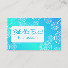 Witte Mandala op Aqua Blue Blended Rainbow Reverse Visitekaartje