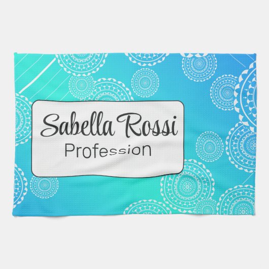 Witte Mandala op Aqua Blue Blended Rainbow White Theedoek (Horizontaal)