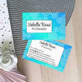 Witte Mandala op Aqua Blue Blended Rainbow White Visitekaartje
