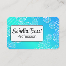 Witte Mandala op Aqua Blue Blended Rainbow White Visitekaartje