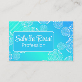 Witte Mandala op Aqua en Blue Blended Rainbow Visitekaartje