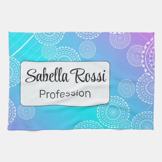 Witte Mandala op Aqua Pink Blend Rainbow White Theedoek (Horizontaal)