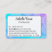 Witte Mandala op Aqua Pink Blend Rainbow White Visitekaartje (Achterkant)