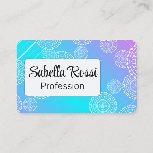 Witte Mandala op Aqua Pink Blend Rainbow White Visitekaartje (Voorkant)