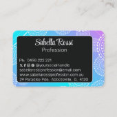 Witte Mandala op Aqua Pink Blended Rainbow Black Visitekaartje (Achterkant)