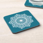 Witte Mandala op Blauwe Achtergrond Bier Onderzetter (Linkerzijde)