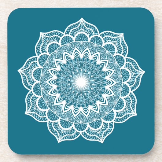 Witte Mandala op Blauwe Achtergrond Bier Onderzetter (Voorkant)