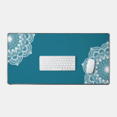 Witte Mandala op Blauwe Achtergrond Bureaumat (Keyboard & Muis)