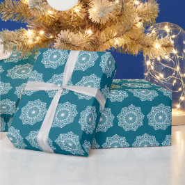 Witte Mandala op Blauwe Achtergrond Cadeaupapier