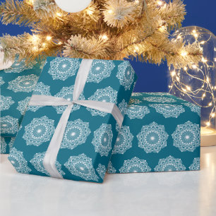 Witte Mandala op Blauwe Achtergrond Cadeaupapier